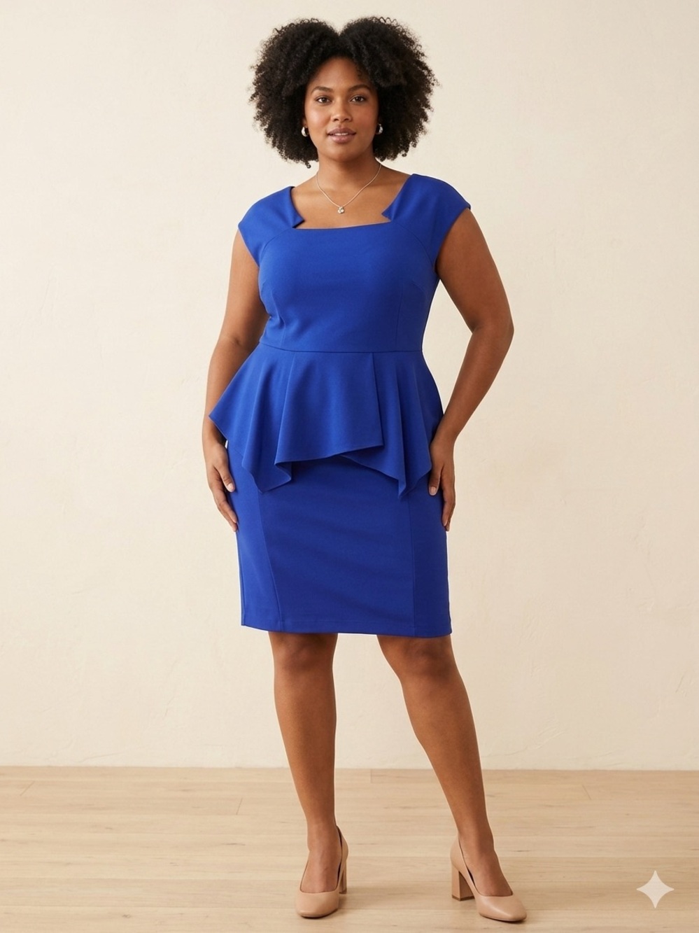 NWOT Lane Bryant Royal Blue Square Neck Asymmetrical Peplum Sheath Dress 16